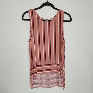 Jack By BB Dakota Striped High-Low Tank Top Orange White Blue Women's Size L